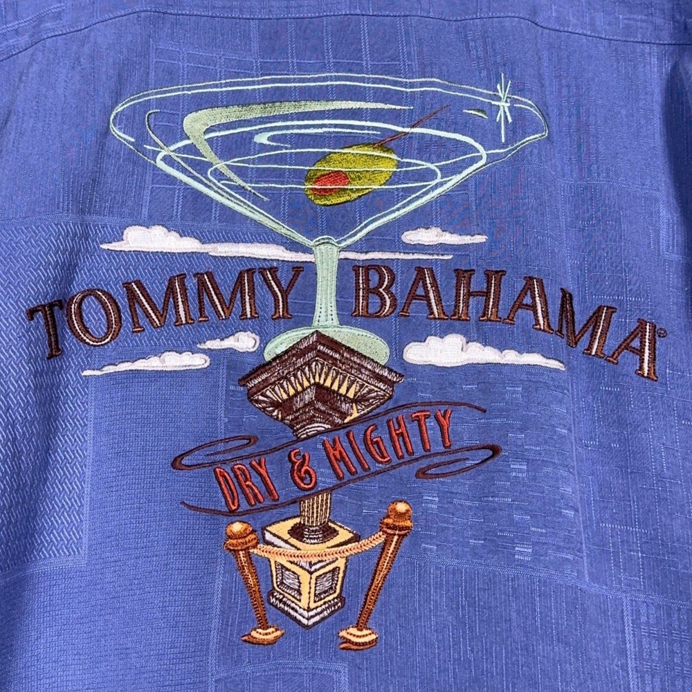 Tommy Bahama Embroidered Martini Camp Shirt Mens‎ Size XXL Silk Blue Tropical